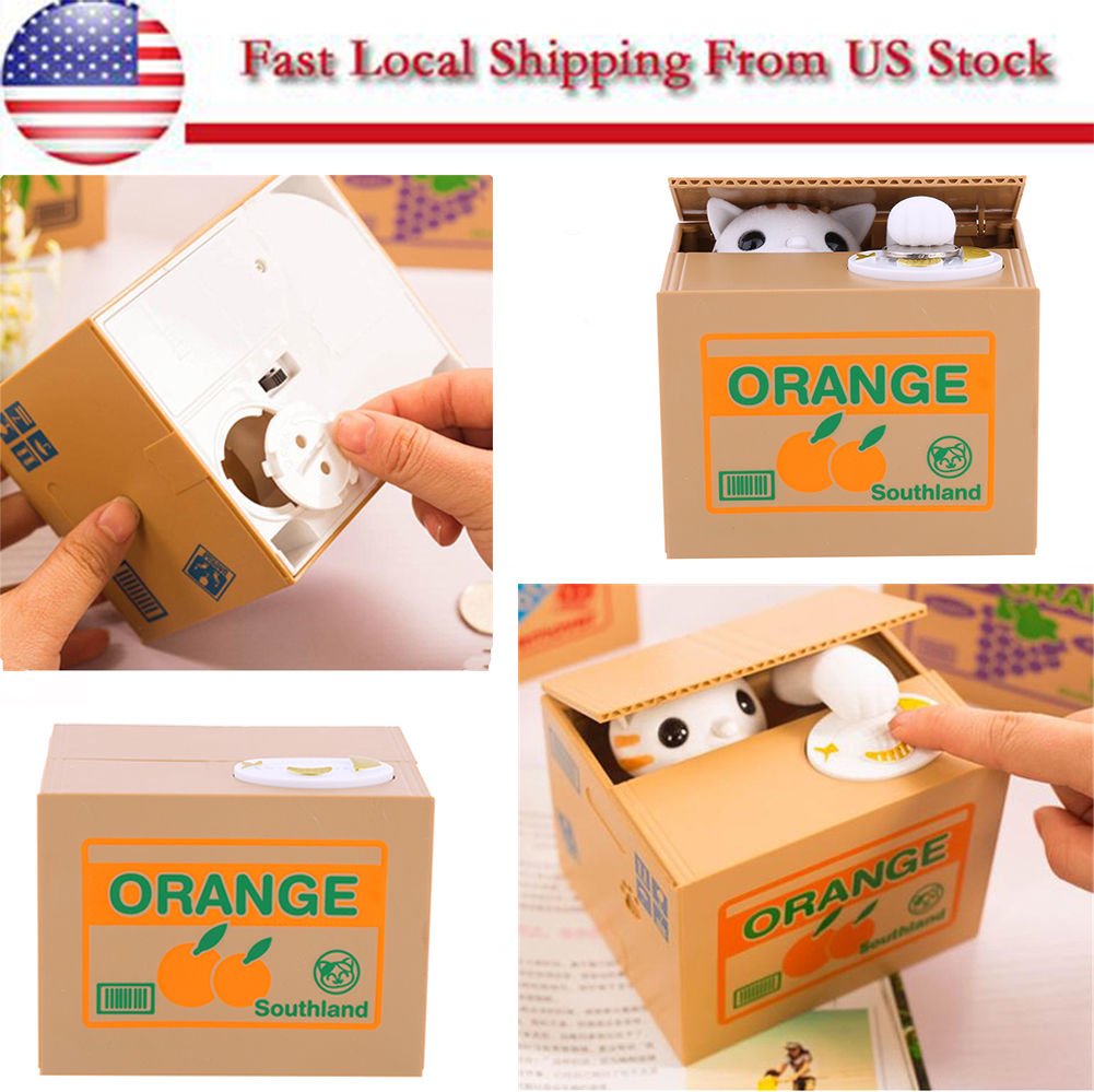 Cute Lovely Automated Stealing Coins Cat Saving Money Box Piggy Bank Best Gift