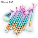Pro 11PCS Fish Tail Mermaid Makeup Brushes Set Foundation Powder Blush Beauty