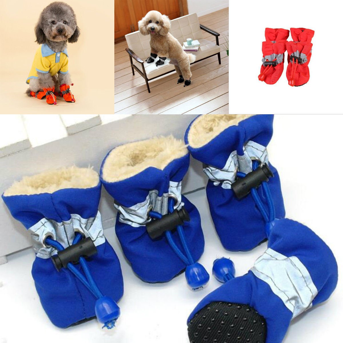 4x Reflective No Slip Dog Shoes Boots Waterproof Dog Socks Soft Fleece Padded