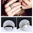 Charm Womens Wide Jewelry Stainless Steel Silver Full Rhinestone Crystal Ring