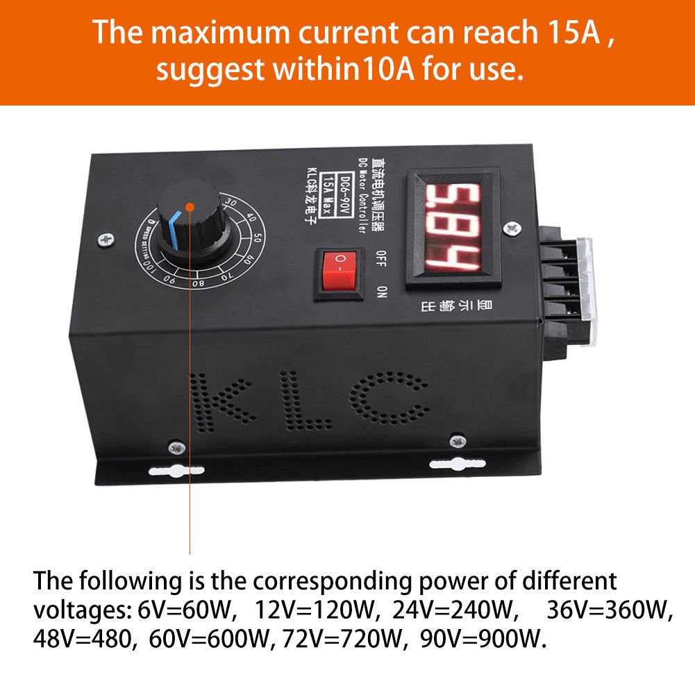 Universal 6-90V 12V PWM DC Motor Speed Control PLC 15A Governor Volt Display Hot