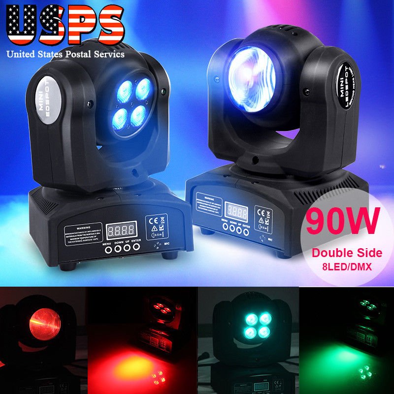90W Double Sides RGBW Spot 8LED Moving Head Stage Light DMX512 DJ Party Lighting