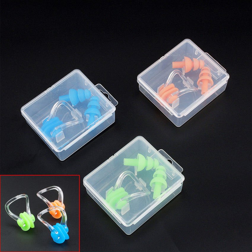 Silicone Swimming Ear plugs Water Sporting Protector Tool & Nose Clip & Case Set