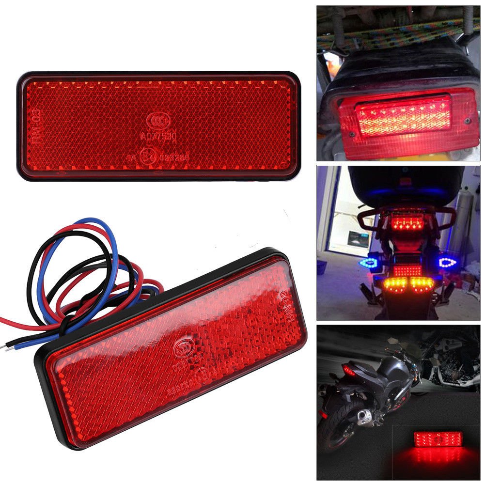 Motorcycle Scooter Moped Rectangle Red LED Reflector Tail Brake Light Stop Lamp
