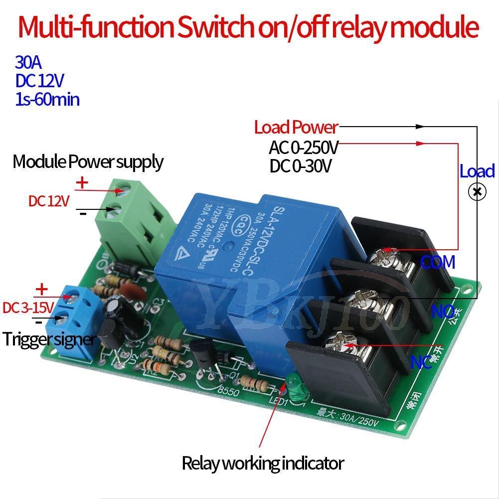 DC 12V 30A Multifunction Adjustable Delay Timer Relay On/Off Module High Power