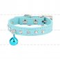 Adjustable PU Rhinestone Puppy Dog Cat Collars Safety Neck Buckle w/ Bell