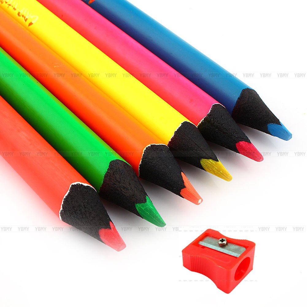 Hot 6Pcs/Set Marco Fluorescent Colour Marking Pencils W/ Free Pencil Sharpener