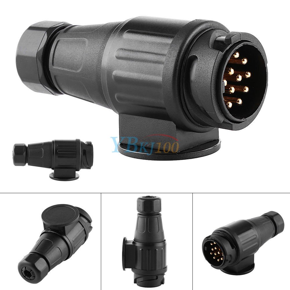 12V 13 Pin Electric Trailer Plug Plastic 13 Pole Wiring Connector Adapter Black