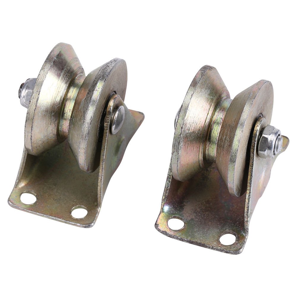 2x 2" 660lb Steel Sliding Gate Roller Steel V Groove Wheel Track Rail w/Bracke