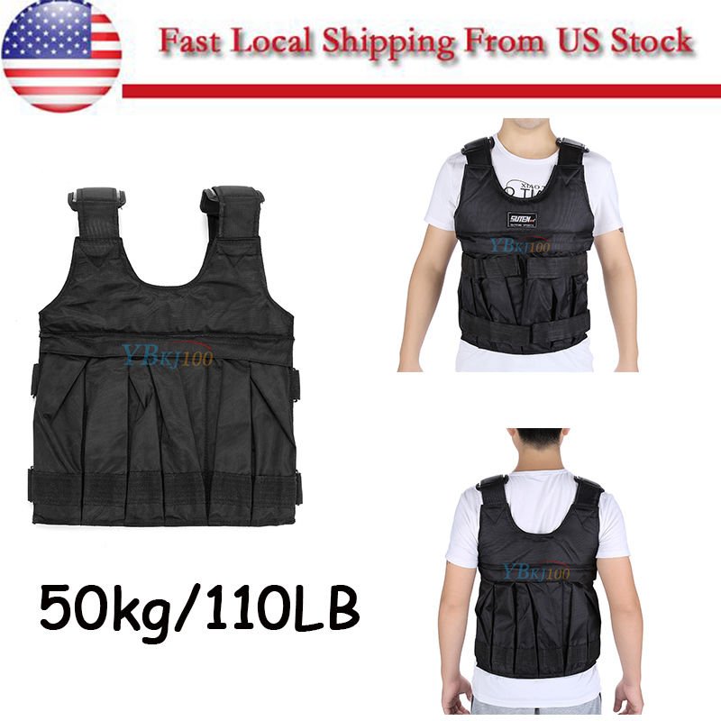 110LB 50KG Adjustable Workout Weighted Vest Exercise Running Training Fitness US