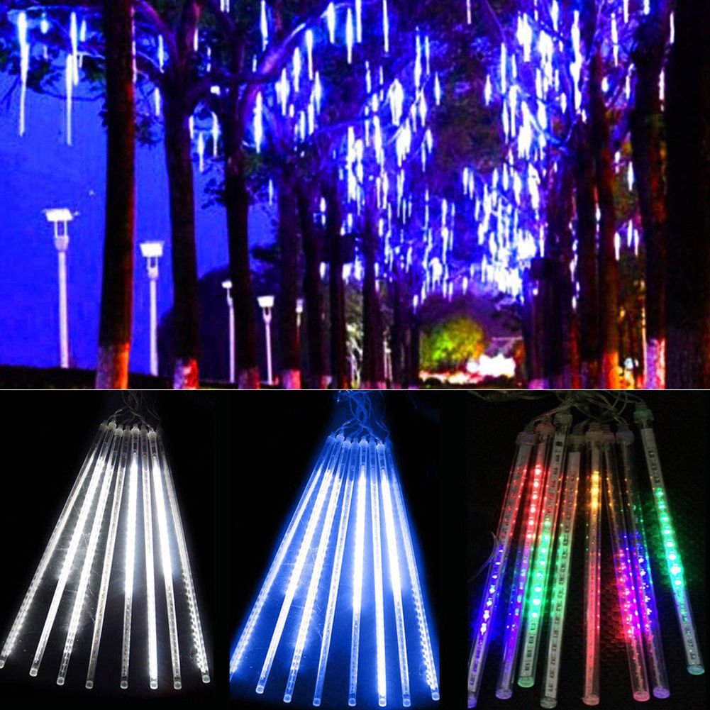 30/50cm LED Meteor Shower Rain Snowfall 8 Tubes Hanging Fairy Xmas Tree Light