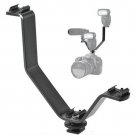 V Shape Triple Mount Hot Shoe Flash Bracket for Speedlite DSLR Camera Microphone