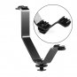 V Shape Triple Mount Hot Shoe Flash Bracket for Speedlite DSLR Camera Microphone