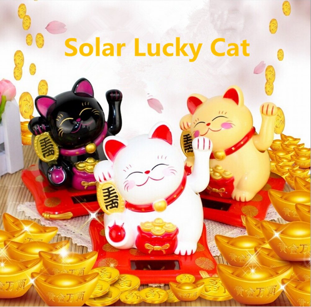 Solar Powered Waving Cat Good Luck Wealth Welcoming Cats Home Display Car Decor