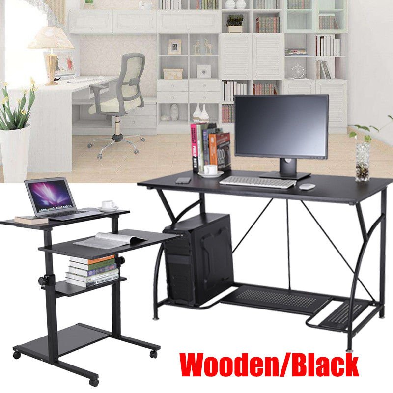 Computer Desk PC Laptop Wood Table Black Wooden Study Home Office Furniture US