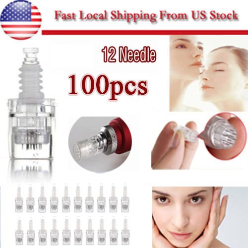 100Pcs 12Needle Cartridge/Tip For Electric Auto Derma Micro Needle Stamp Pen -US