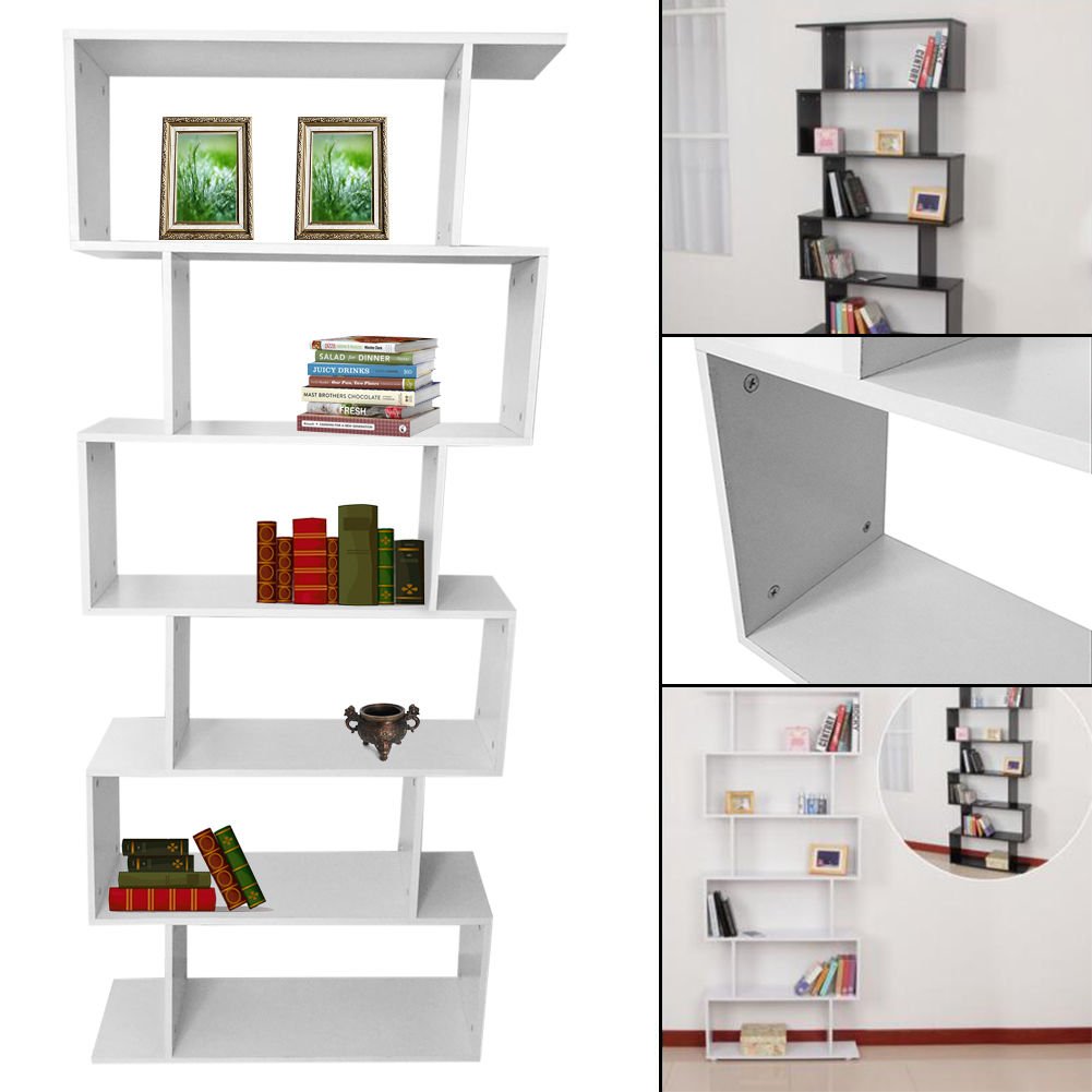 BOOKCASE BLACK 6 SHELF Bookshelf Adjustable Book Storage Wide Sheving Furniture
