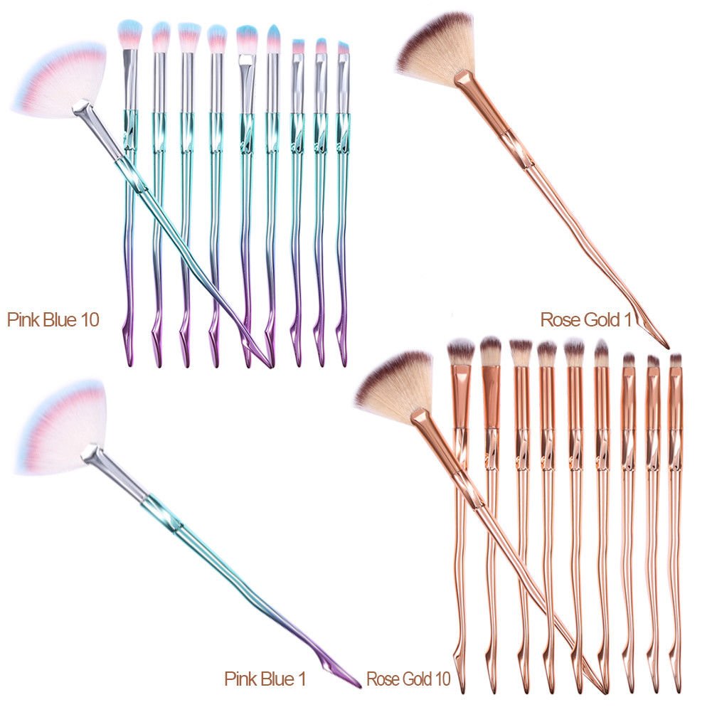 10PCS Makeup Powder Eyeshadow Contour Blush Blending Brushes Eye Lip Cosmetic LY
