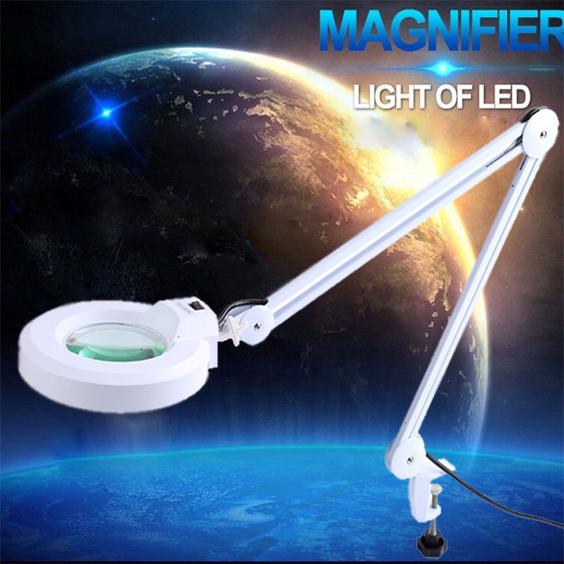 5X Desk Table Clamp Mount Magnifier Lamp Light Magnifying Glass Lens Diopter