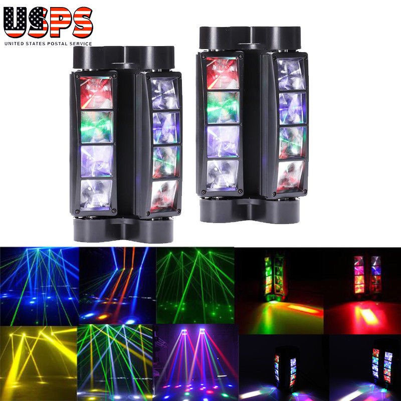 2PCS 8 LED Spider Moving Head Stage Lighting Beam RGBW DMX Disco Club DJ Lights