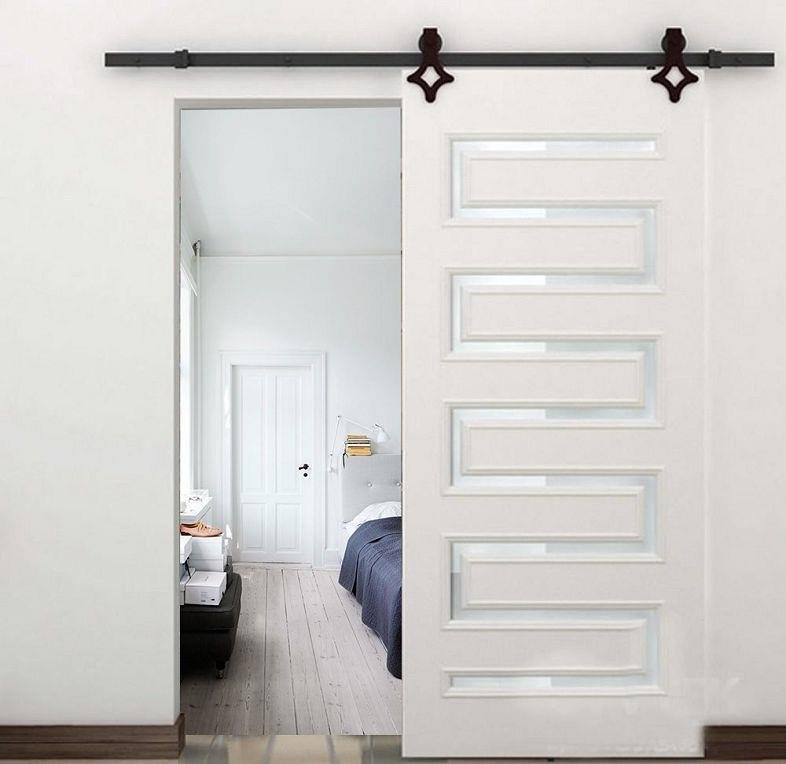 6.6ft Rhombic Antique Modern Style Barn Wood Steel Sliding Double Door Hardware
