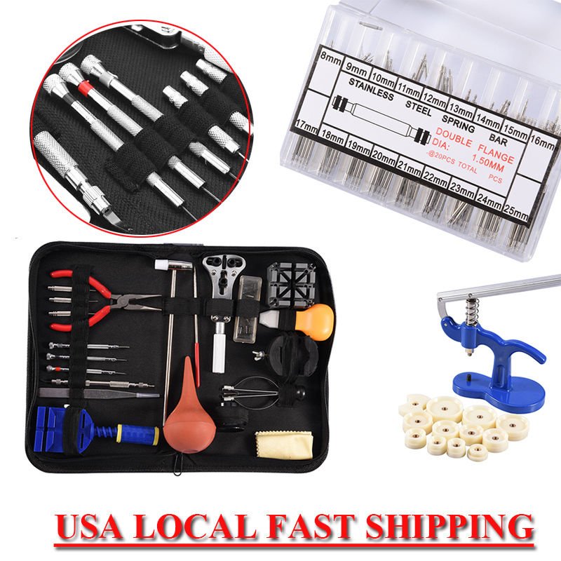 Watch Repair Tool Kit Opener Link Remover Spring Bar Hammer + Back Case Press