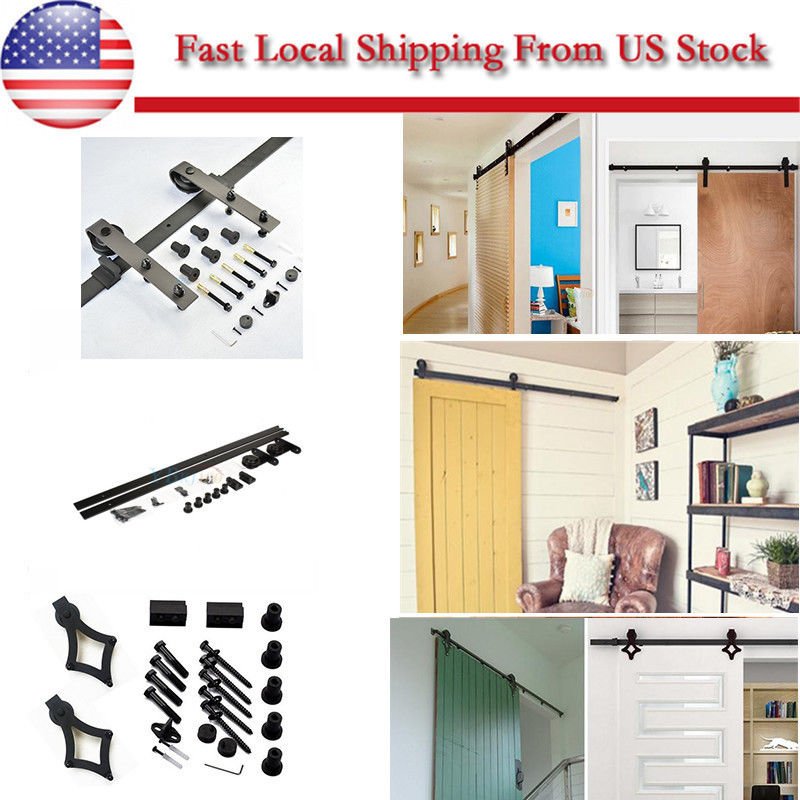 6/6.6FT Modern Antique Style Sliding Barn Wood Door Hardware Closet Track Set