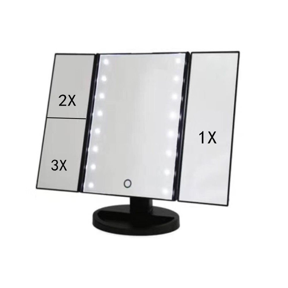 Makeup Tri-sided Foldable 1/2/3X 180&Acirc;&deg;Lighted Tabletop 22LED Beauty Vanity Mirror