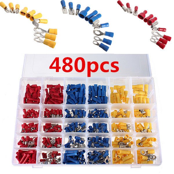 480Pcs Assorted Insulated Electrical Wire Terminal Crimp Connector Spade Set Kit