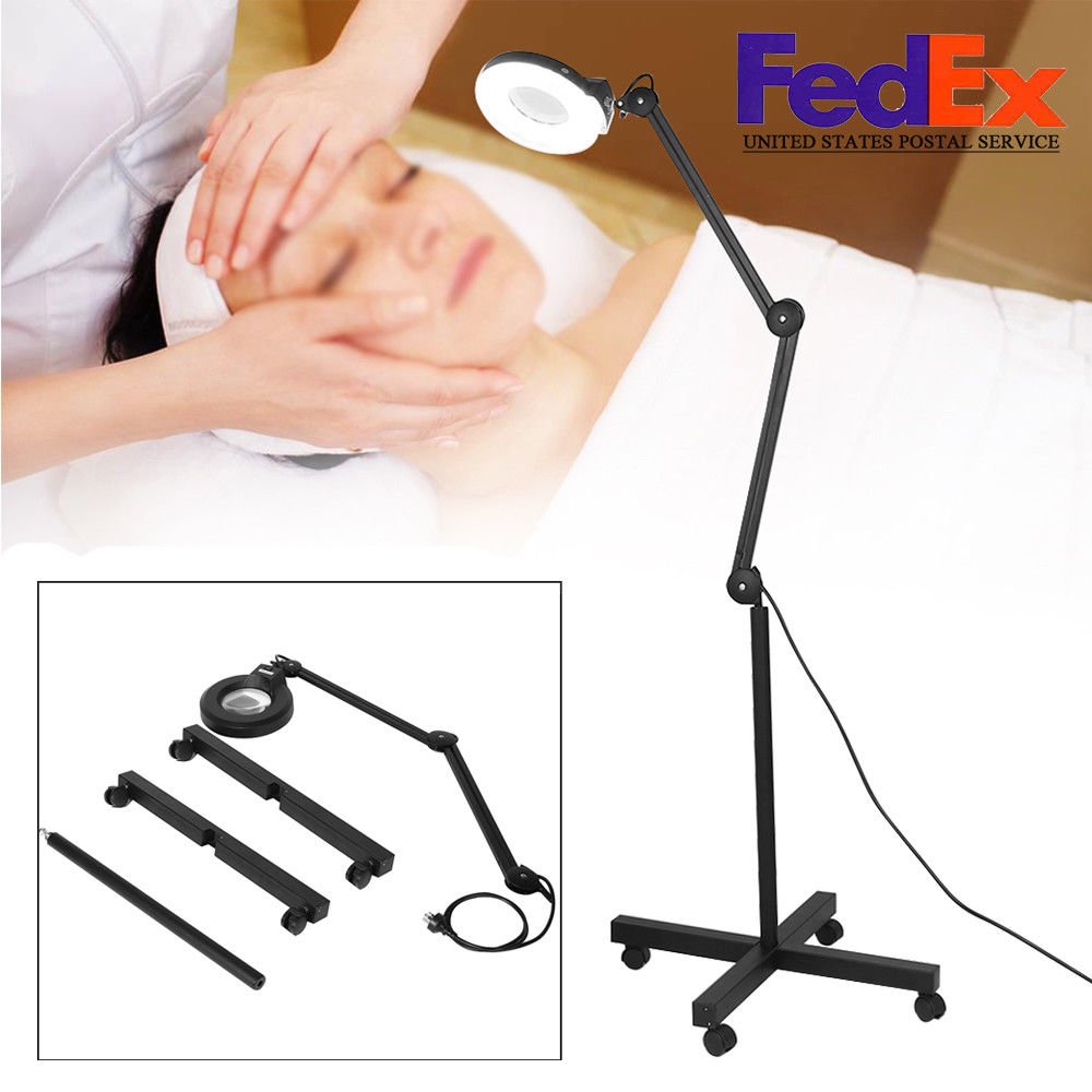 5x Diopter Rolling Floor Stand Magnifier Lamp Glass Magnifying Facial Adjustable