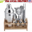 Silver Cocktail Shaker Mixer Drink Bartender Martini Tools Bar Set Kit with Rack