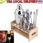 Silver Cocktail Shaker Mixer Drink Bartender Martini Tools Bar Set Kit with Rack