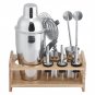 Silver Cocktail Shaker Mixer Drink Bartender Martini Tools Bar Set Kit with Rack