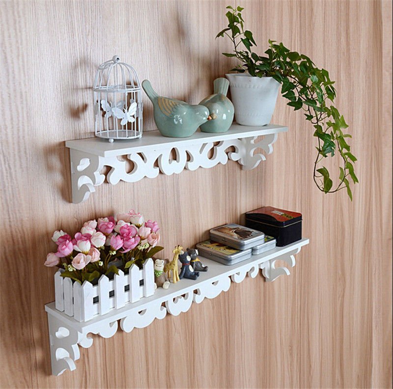White Shabby Chic Filigree Style Shelves Cut Out Design Wall Shelf Home -US