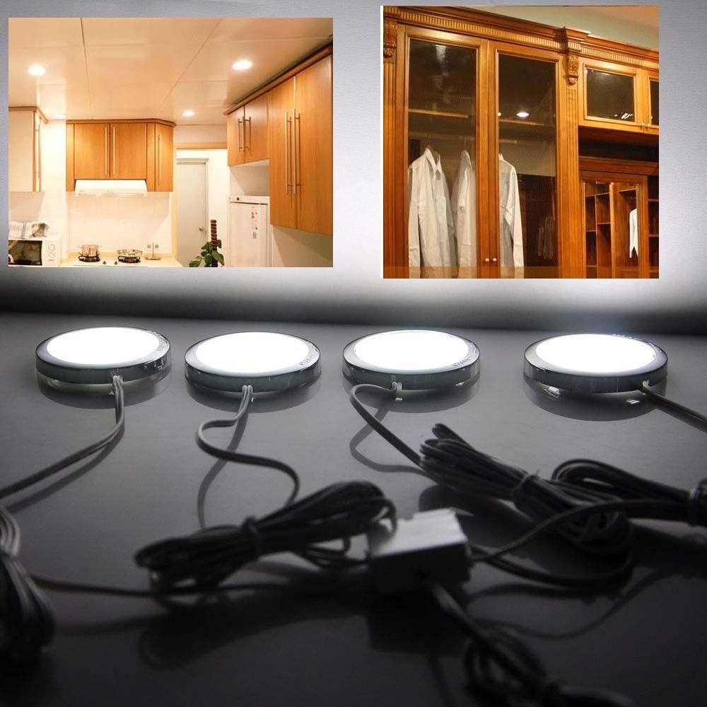 4 x Kitchen Counter Under Cabinet Warm White White LED Light Puck Energy Saving