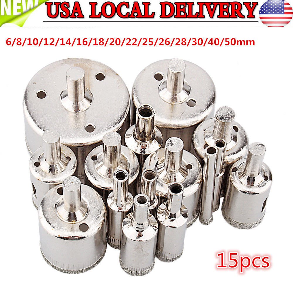 15pcs/Set 6mm-50mm Diamond Tool Drill Bits Hole Saw Set Glass Ceramic Marble