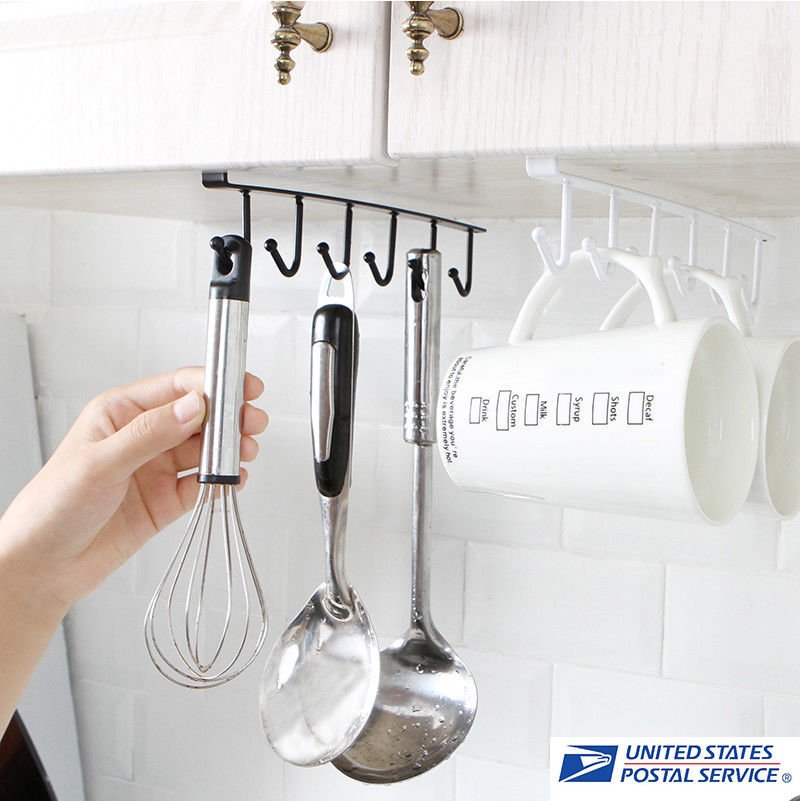 Kitchen Cup Holder Mug Hang Cabinet Shelf Organizer 6Hook Tie scarf Storage Rack