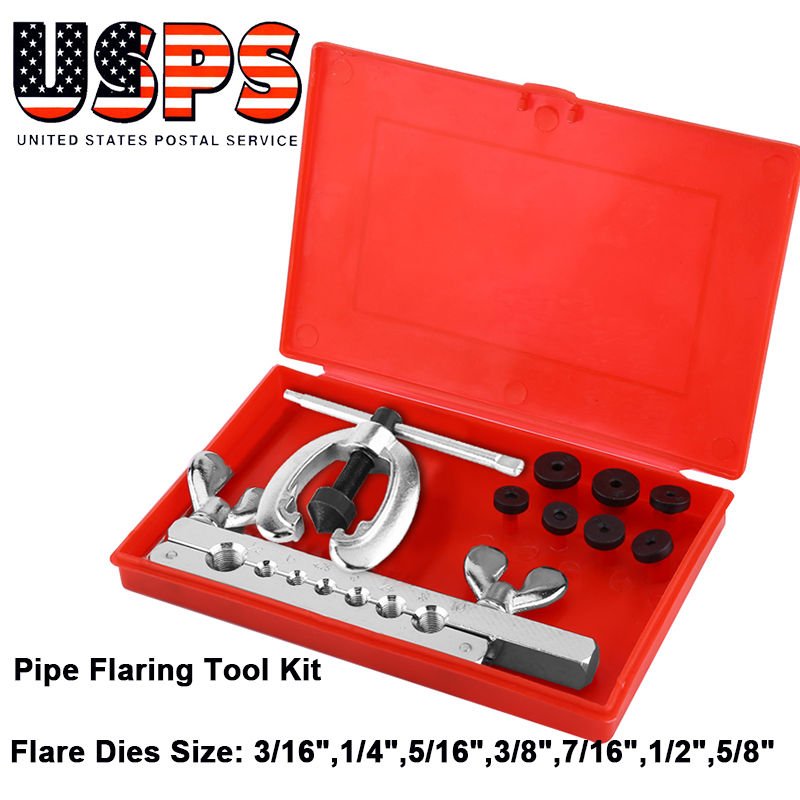 10pc  Pipe Flaring Tool Kit Mechanic Brake Plumber Clamp Spreader Dies Box