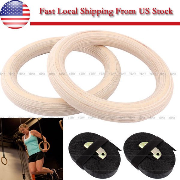 Wooden Exercise Workout Gymnastic Olympic Crossfit Gym Ring Strength Training US