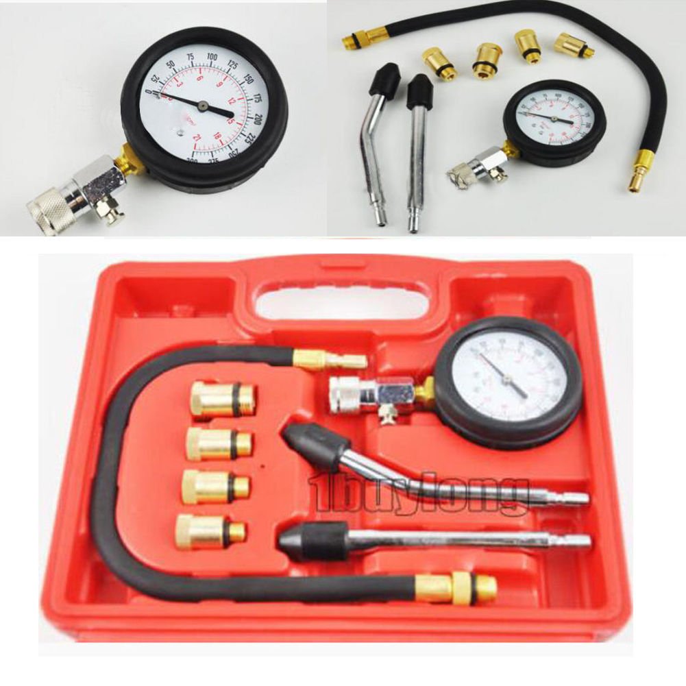 8pcs Petrol Engine Cylinder Compression Tester Kit Gauge Tool Automotive US