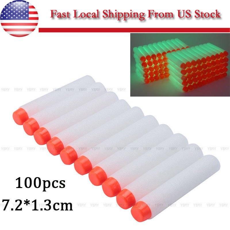 Lot/100Pcs Glow EVA Refill Bullet Darts for Nerf N-Strike Elite Series Toy Gun
