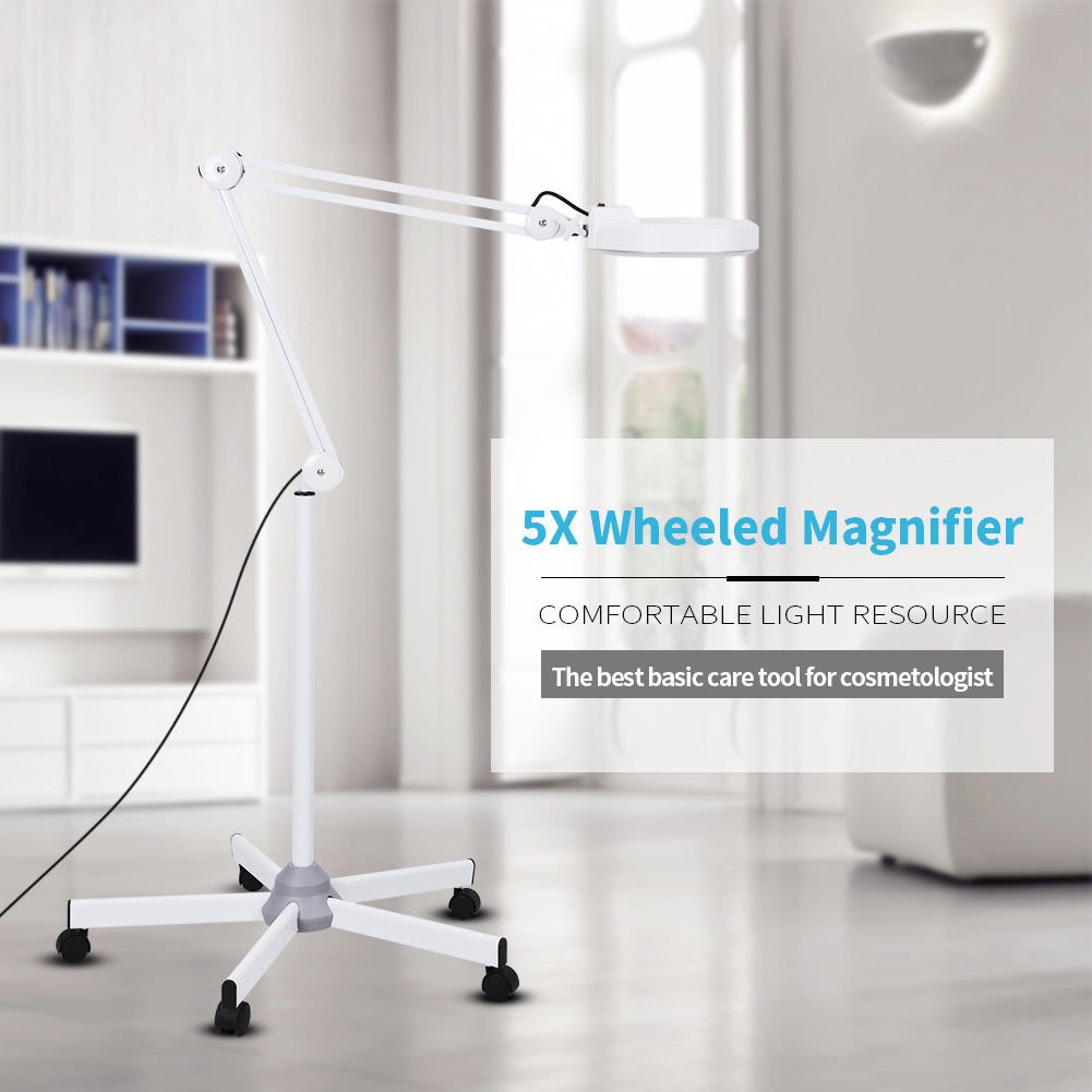 New 5X Magnifier Lamp Light Rolling Floor Stand For Beauty Facial Spa Machine