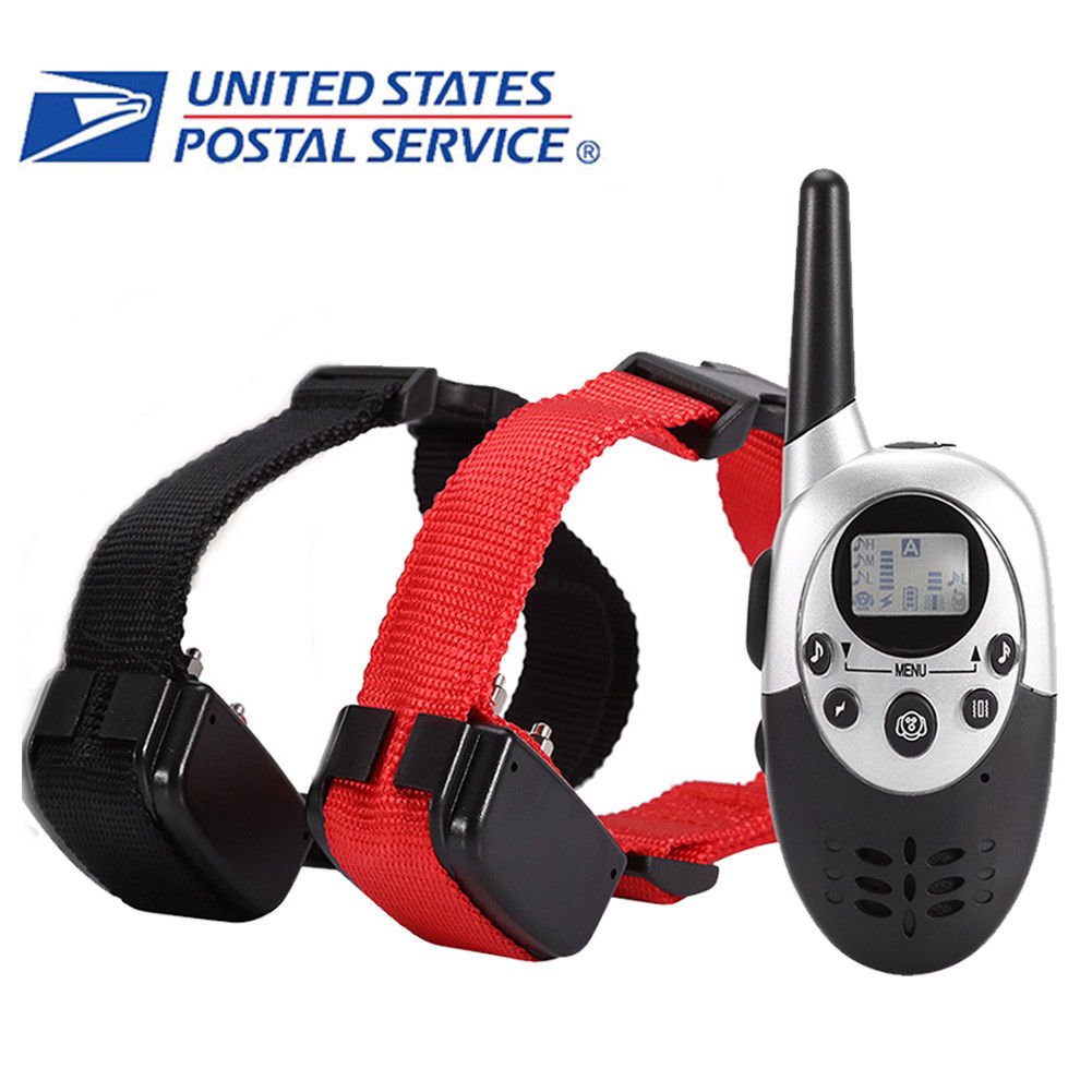 Waterproof 1000m Remote Control Pet Dog Anti Bark Shock Collar US (Two Collars)