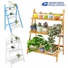 3Layer Outdoor Bamboo Flower Pot Shelf Stand Folding Display Rack Garden Yard US