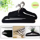 100P Flocked Non Slip Velvet Chrome Clothes Suit/Shirt/Pants Hangers Set Black