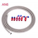 AN6 Nylon Stainless Steel Braided Fuel Hose End Fuel Adapter Kit Oil Line 12FT