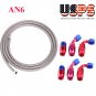 AN6 Nylon Stainless Steel Braided Fuel Hose End Fuel Adapter Kit Oil Line 12FT