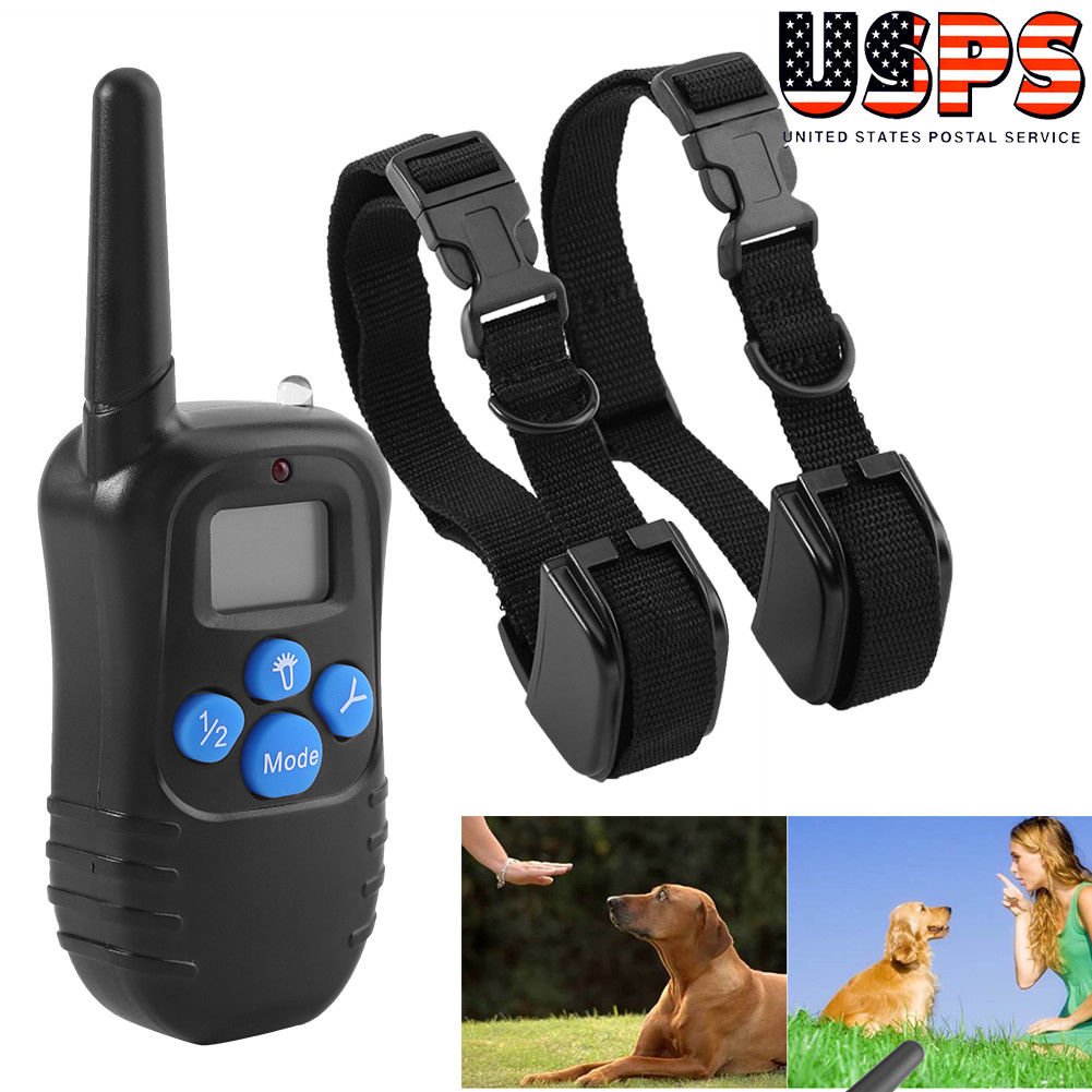 Pet Dog Training Collar Rechargeable Electric LCD 100LV Shock (Two Collars)