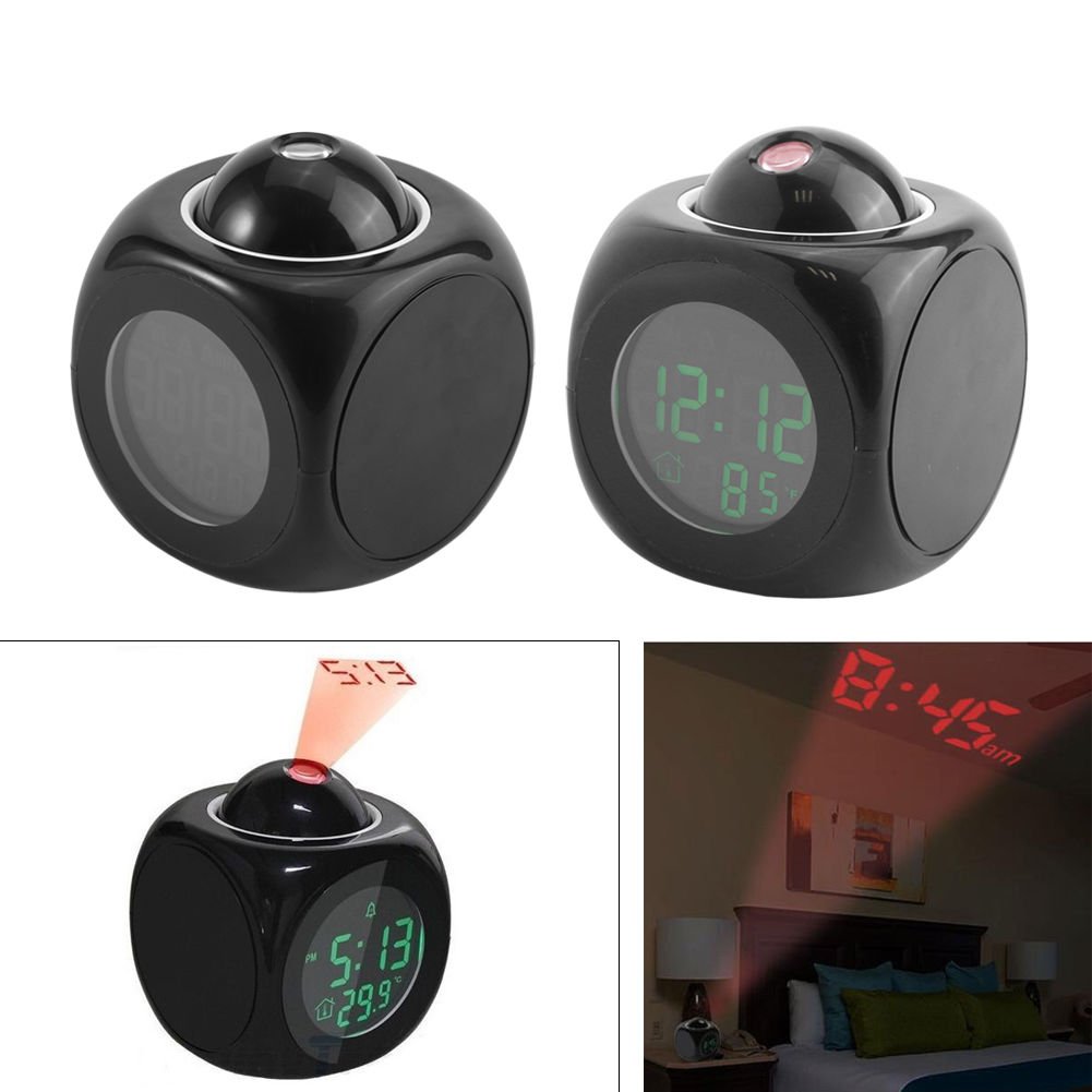 Plastic Digital Snooze Alarm Clock Display Temperature LED Laser Wall Projector