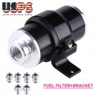 Black 30 MICRON BILLET ALUMINUM INLINE FUEL/PETROL FILTER+BRACKET AN6/AN8/AN10